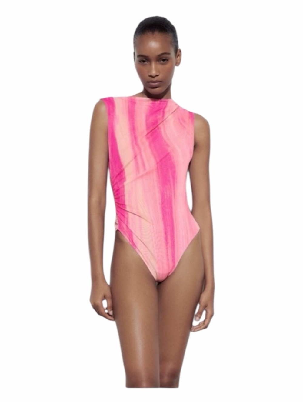 Zara Pink Mesh High Neck Body Suit Women Size S